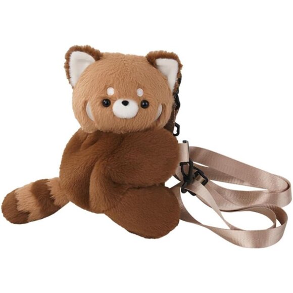 Large Red Panda Shoulder Bag - Ultra-Soft Plush Backpack with Zipper Storage - Picture 1 of 7